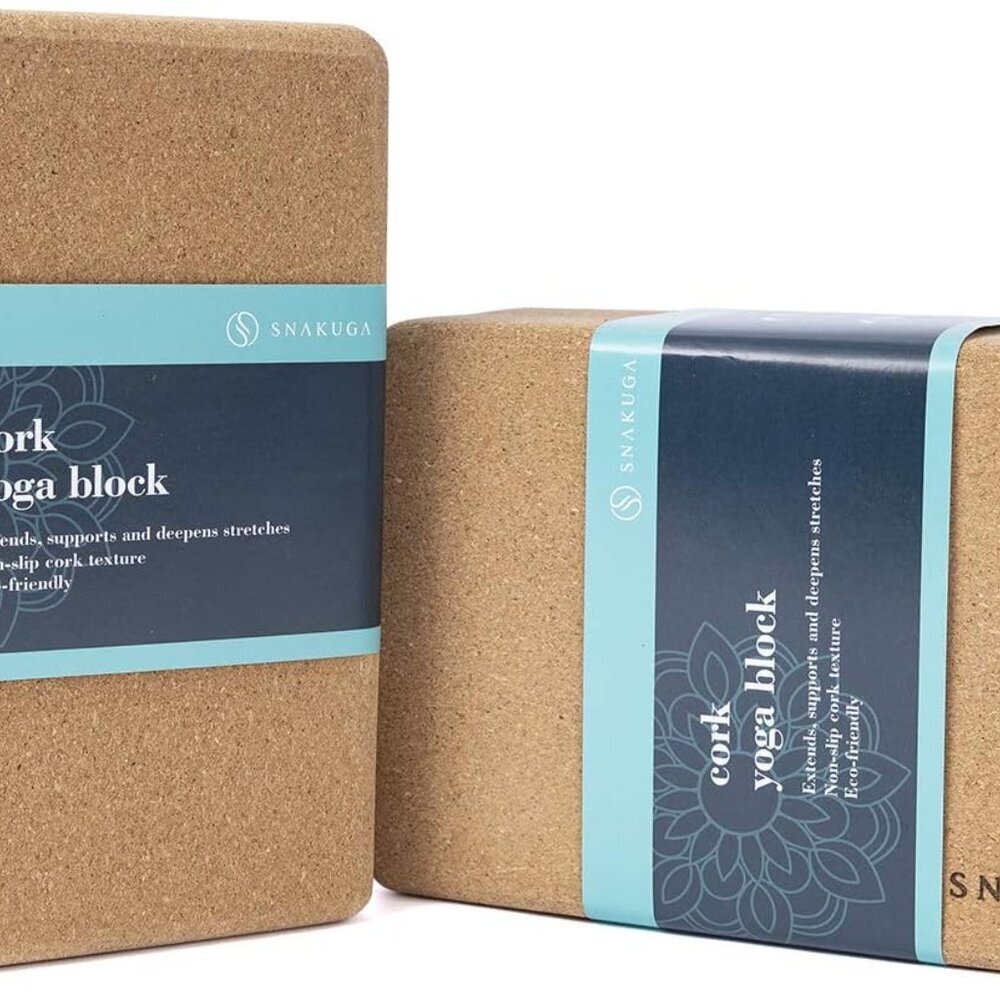 Cork Yoga Block 2 Pack for Pilates, 4'' or 3'' Non-Slip & High Density Blocks fo